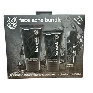 Black Wolf Face Acne Bundle Kit Charcoal Infused Face Wash, Moisturizer + Scrub